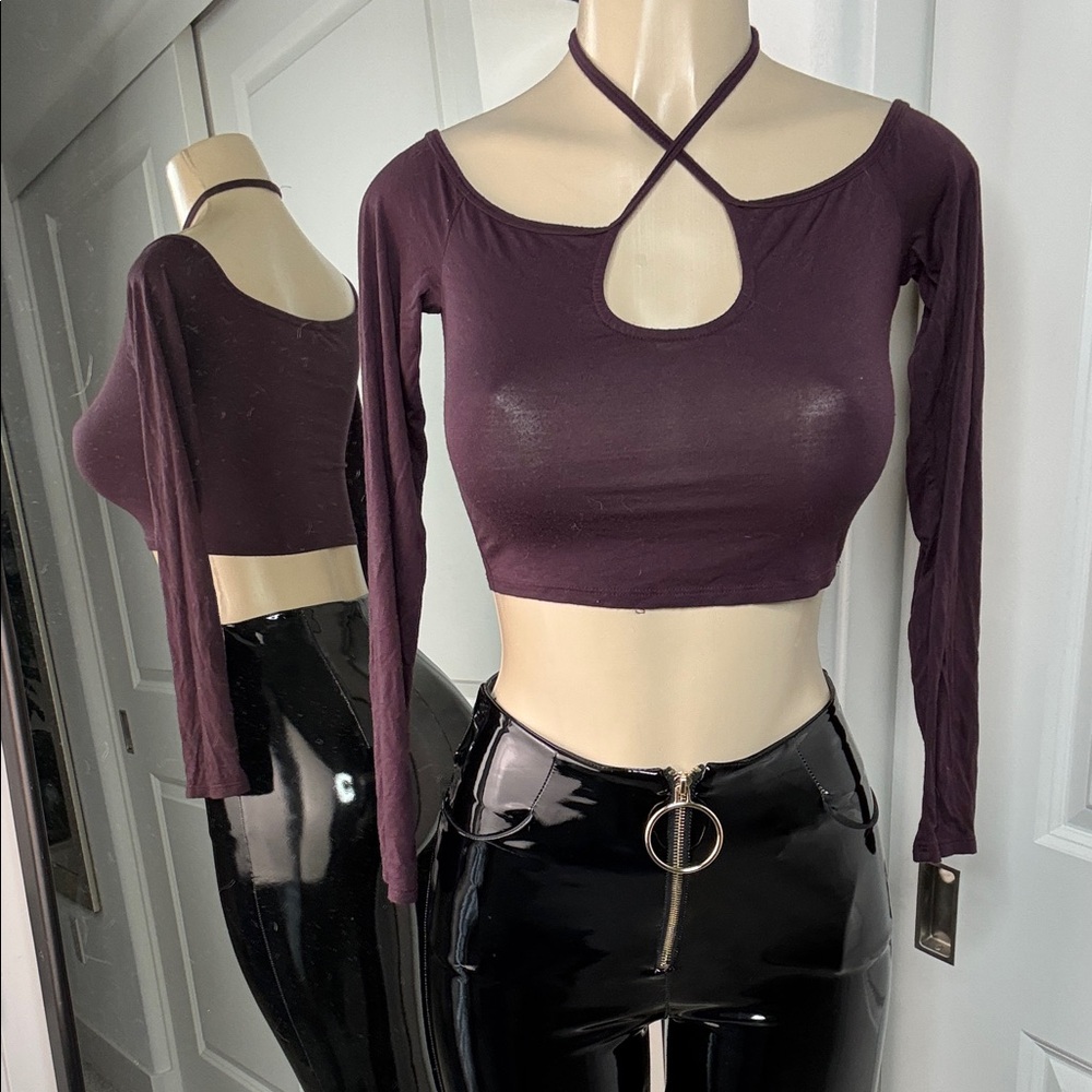 Women's Purple Long Sleeve Crop Top Bear dance small
